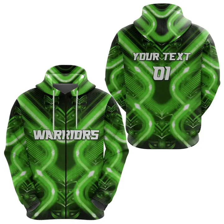 (Custom Personalised) New Zealand Warriors Rugby Zip Hoodie Original Style Green, Custom Text And Number