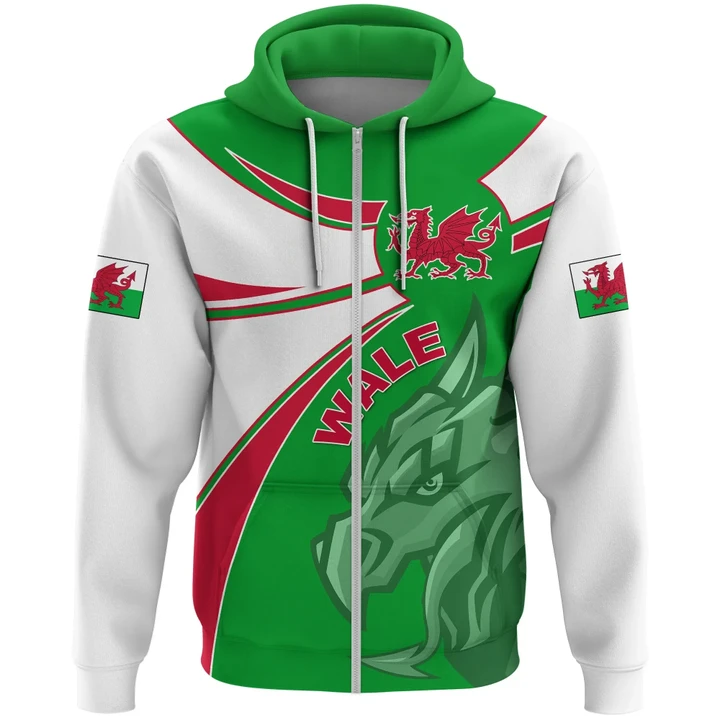 Wales Hoodie Zipper, Wales Round Dragon Red