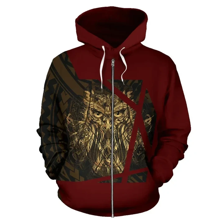 Owl Polynesian All Over Zip Up Hoodie