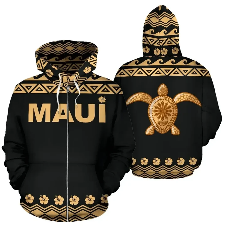 Hawaii Hoodie, Maui Turtle Tribal Zip Up Hood