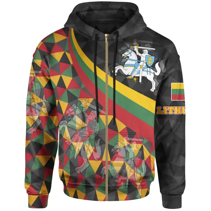 Lithuania Zip-up Hoodie Lithuania Coat Of Arms with Flag Color