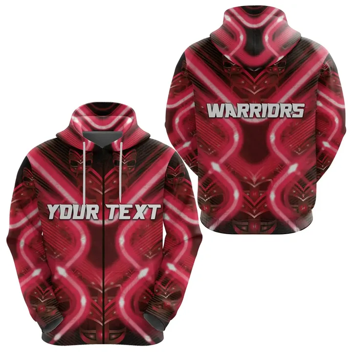 Custom Personalised New Zealand Warriors Rugby Zip Hoodie Original Style Red