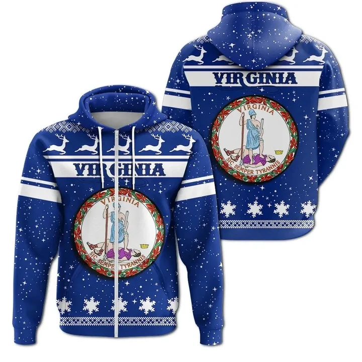 Christmas Virginia Coat Of Arms Zip Hoodie J
