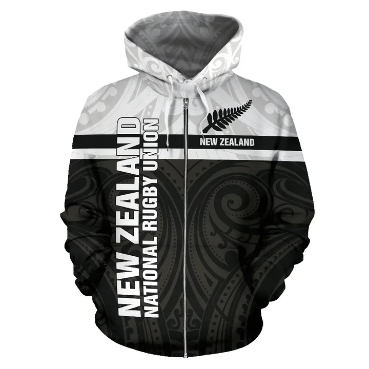 New Zealand Rugby Zip-up Hoodie Horizontal Style