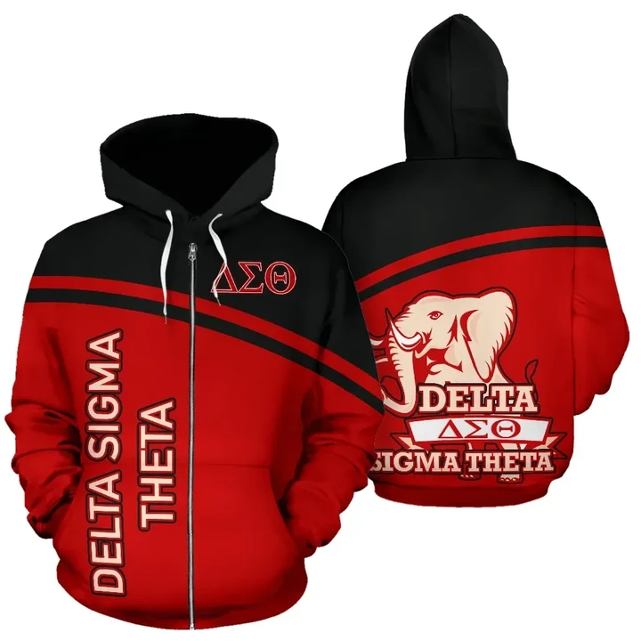 African Delta Sigma Theta Zip-Up Hoodie Black Curve Style