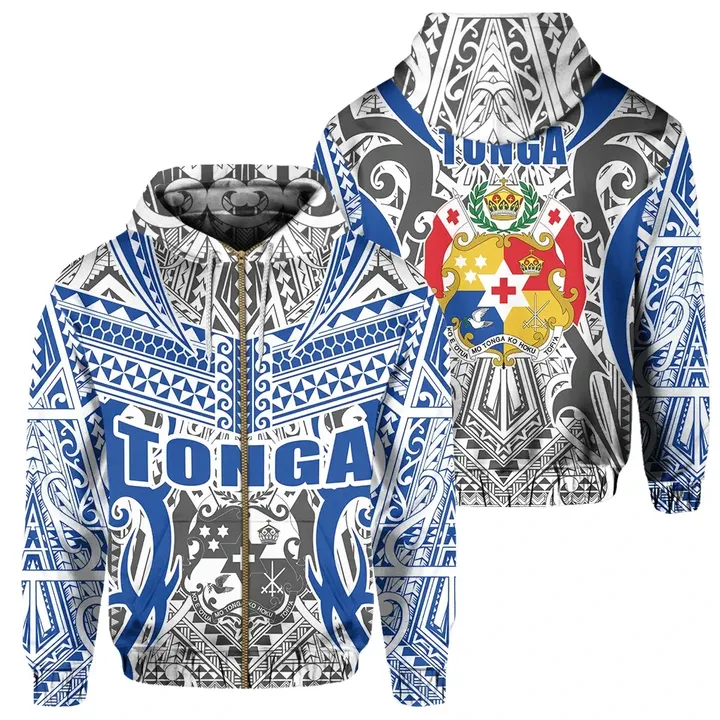 Tonga Hoodie Kingdom of Tonga Zip Hoodie White Blue