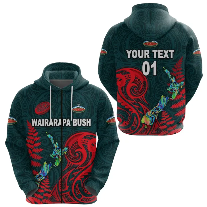 (Custom Personalised) Maori Wairarapa Bush Rugby Zip Hoodie New Zealand Silver Fern, Custom Text And Number