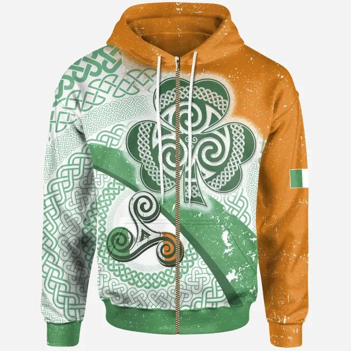 Ireland Celtic Zip-Up Hoodie Ireland Shamrock With Celtic Patterns