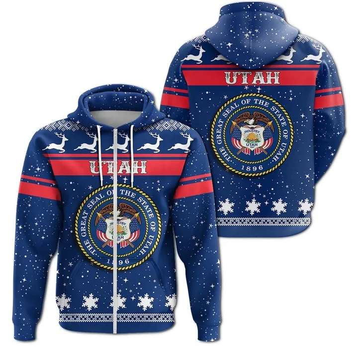 Christmas Utah Coat Of Arms Zip Hoodie