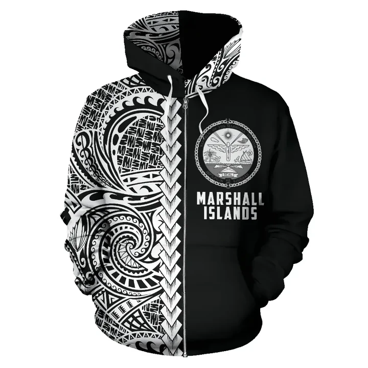 Marshall Islands Hoodie Polynesian - Half Style (Zip) TH5