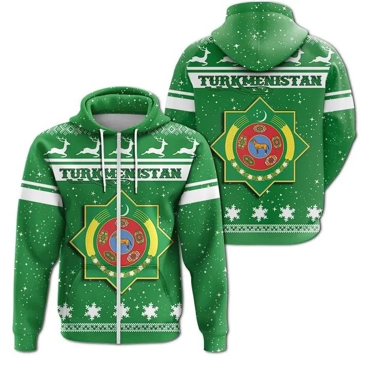 Christmas Turkmenistan Coat Of Arms Zip Hoodie