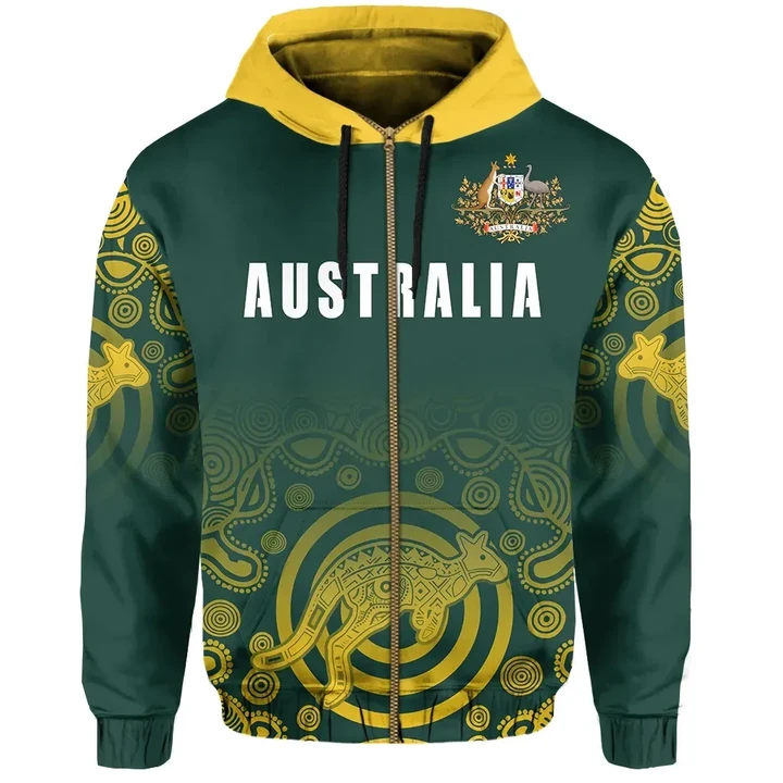 1stTheWorld Australia Zip-Up Hoodie Coat Of Arms Rugby Style