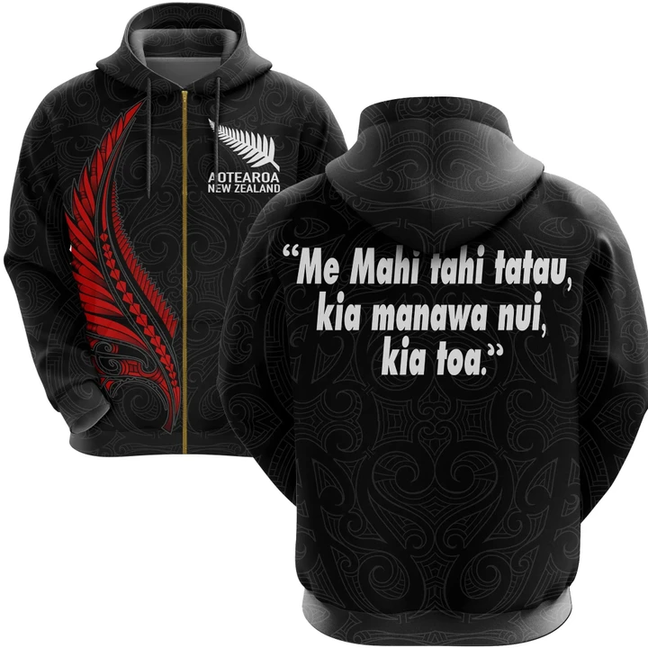 New Zealand Zip Hoodie Maori Fern Tattoo Spirit and Heart We Are Strong