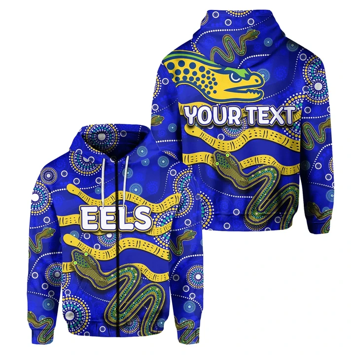 (Custom Personalised)Parramatta Eels Zip-Hoodie Aboriginal Tribal Style
