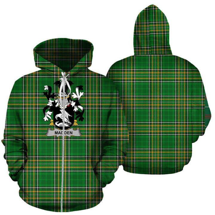 Madden or O'Madden Ireland Zip Hoodie Irish National Tartan (Version 2.0)
