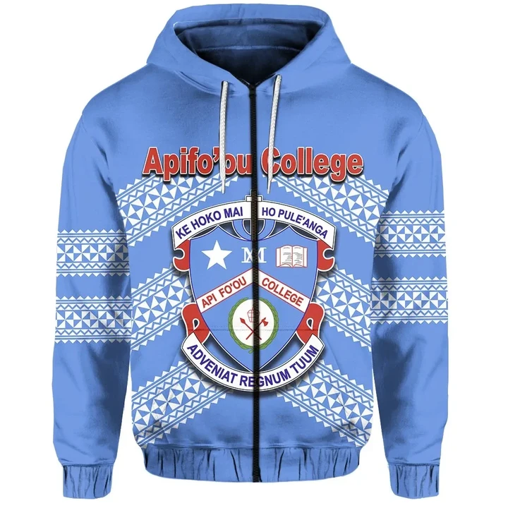 Apifo'ou College Zip Hoodie Simple Style