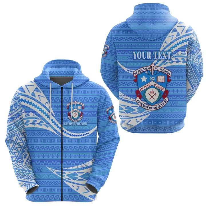 (Custom Personalised) Apifoou College Zip Hoodie Tonga Unique Version Blue