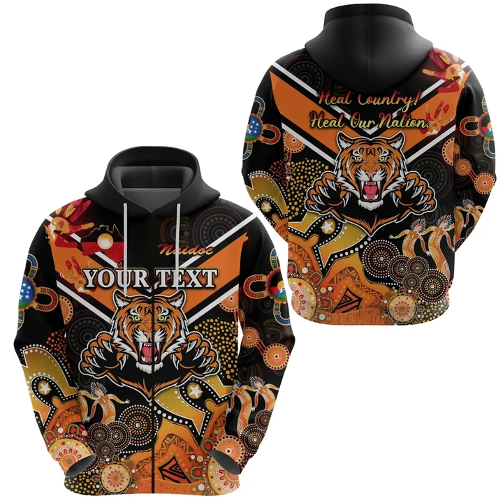 (Custom Personalised) Wests Zip Hoodie Tigers Indigenous Naidoc Heal Country! Heal Our Nation Black