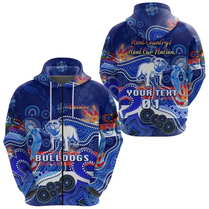 Western Zip Hoodie Bulldogs Indigenous Naidoc Heal Country! Heal Our Nation, Custom Text And Number