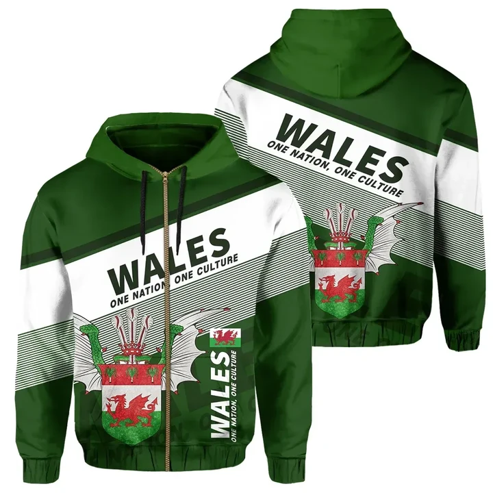 Wales Zipper Hoodie Flag Motto Limited Style