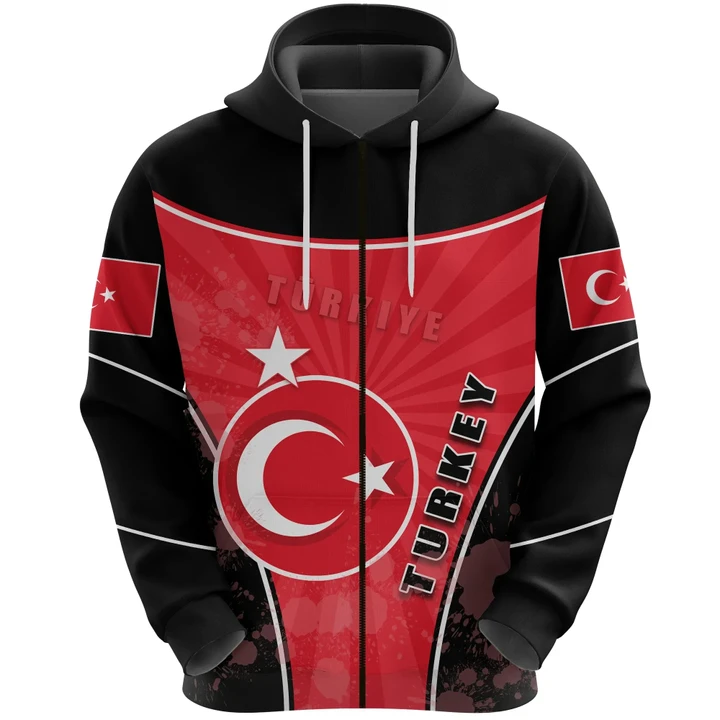 Turkey Türkiye Zip Hoodie Circle Stripes Flag Version