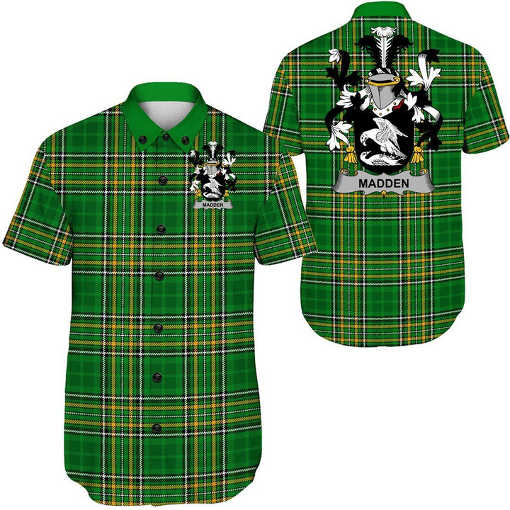 Madden or O'Madden Ireland Short Sleeve Shirt , Irish National Tartan
