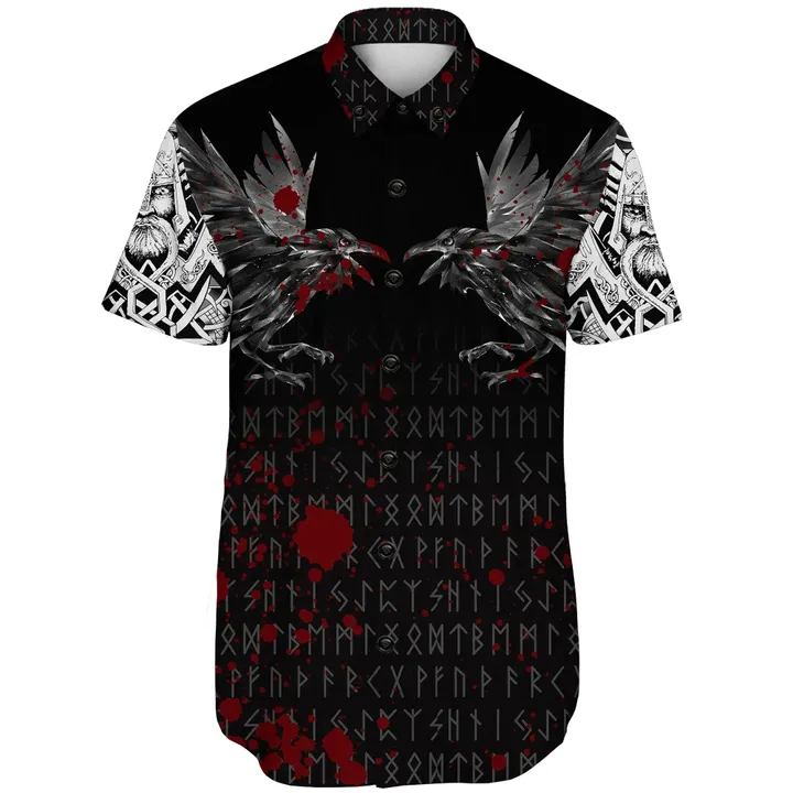 Vikings Short Sleeve Shirt , Odin‚Äö√Ñ√¥s Ravens Tattoo Style Blood