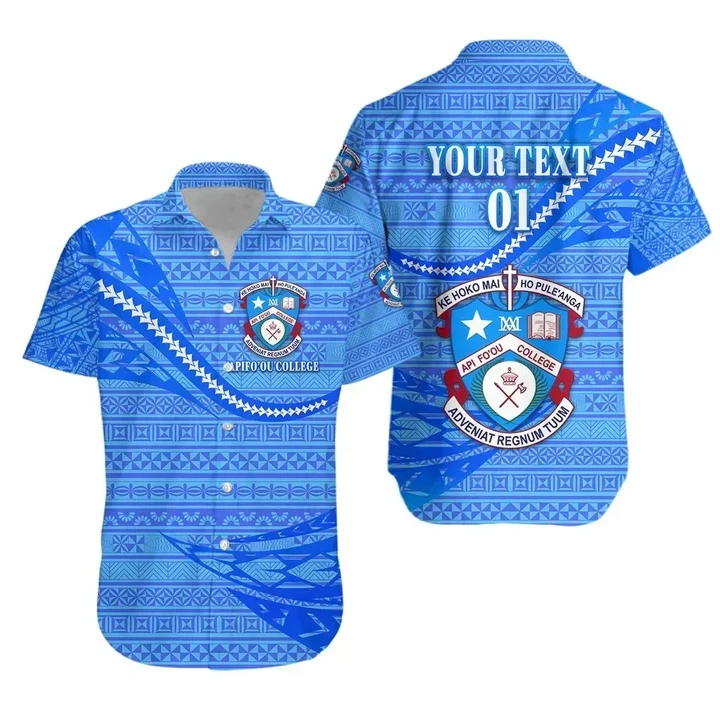 (Custom Personalised) Apifoou College Short Sleeve Shirt Tonga Unique Version , Full Blue, Custom Text and Number