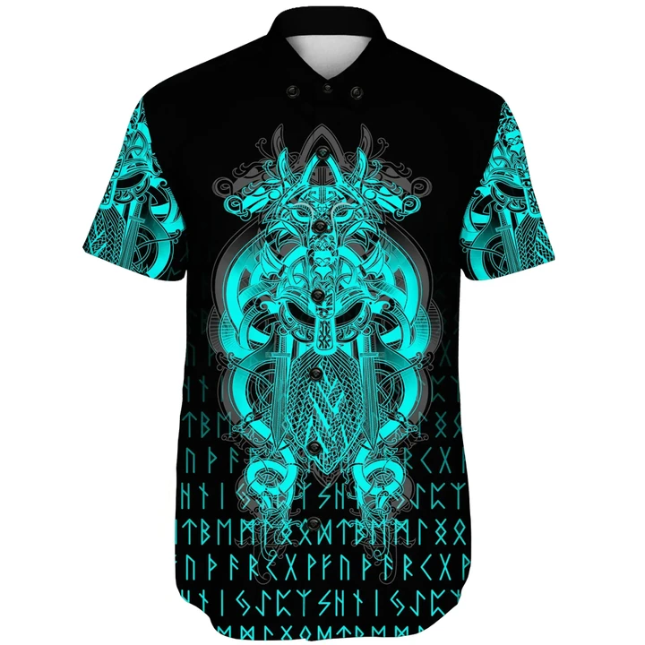 (Custom ) Viking Style Tyr Tattoo Cyan Short Sleeve Shirt