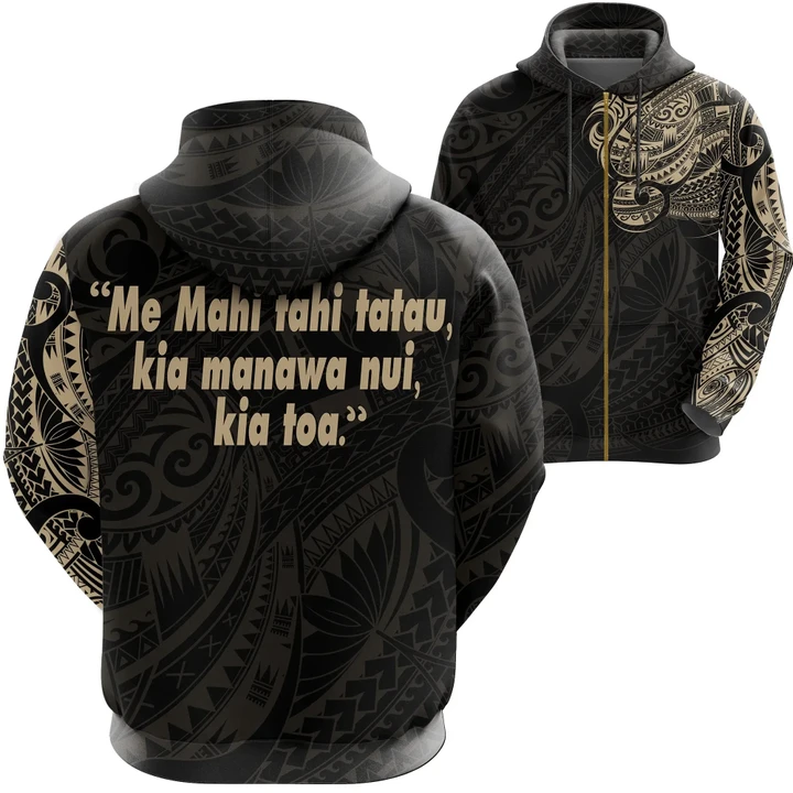 Maori Tattoo Zip Hoodie Spirit and Heart We Are Strong