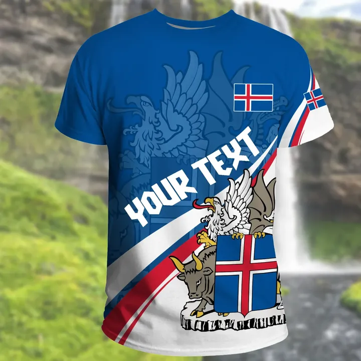 (Custom) Iceland T-shirt Flag Coat Of Arms Wavy Lines