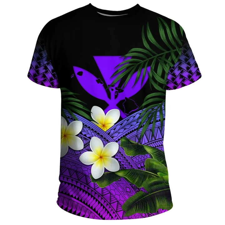 Kanaka Maoli (Hawaiian) T-Shirts, Polynesian Plumeria Banana Leaves Purple