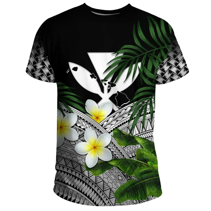 (Custom) Kanaka Maoli (Hawaiian) T-Shirts, Polynesian Plumeria Banana Leaves Gray Personal Signature