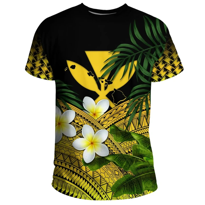 Kanaka Maoli (Hawaiian) T-Shirts, Polynesian Plumeria Banana Leaves Yellow
