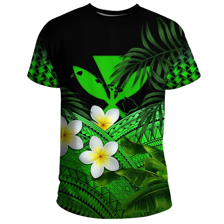 Kanaka Maoli (Hawaiian) T-Shirts, Polynesian Plumeria Banana Leaves Green