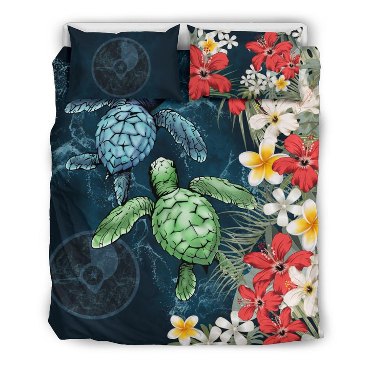 Yap Bedding Set Sea Turtle Tropical Hibiscus And Plumeria