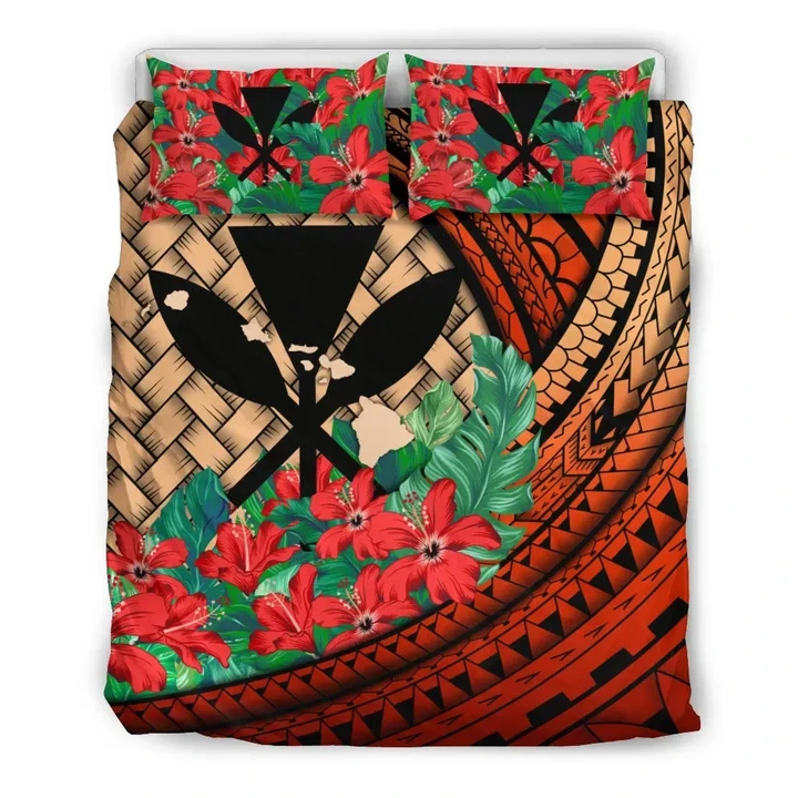 Kanaka Maoli (Hawaiian) Bedding Set Lauhala Polynesian Hibiscus Red