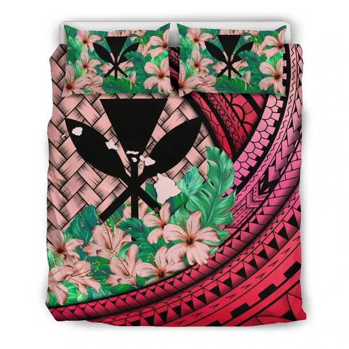 Kanaka Maoli (Hawaiian) Bedding Set Lauhala Polynesian Hibiscus Pink