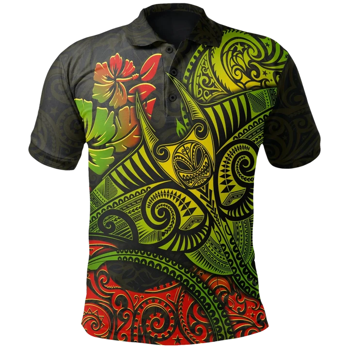Hawaii Manta Ray Polo Shirt, Polynesian Tattoo Golf Shirt