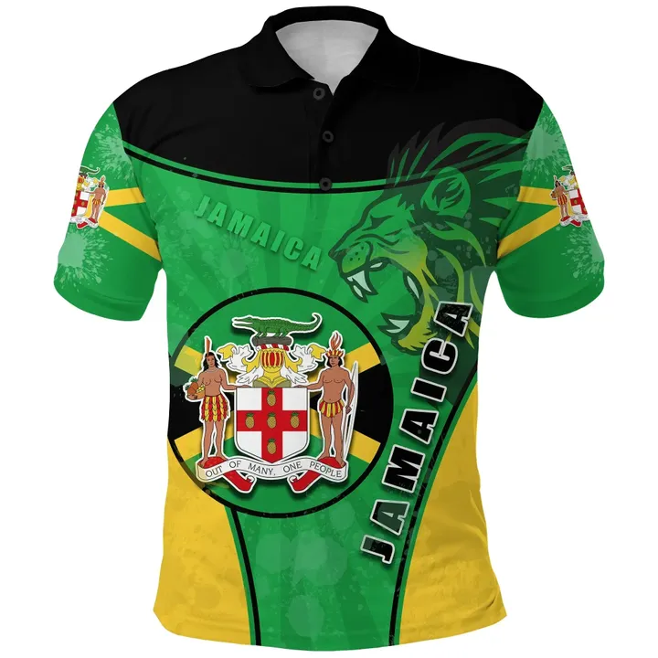 Jamaica Lion Polo Shirt Circle Stripes Flag Version
