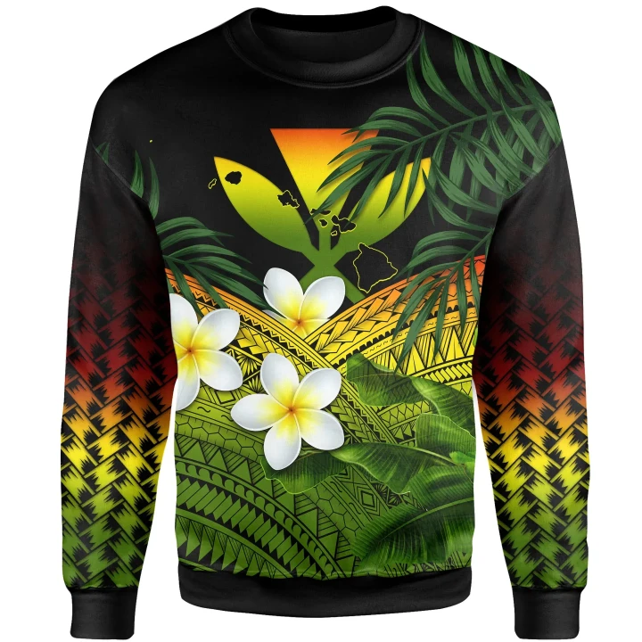 Kanaka Maoli (Hawaiian) Sweatshirt, Polynesian Plumeria Banana Leaves Reggae