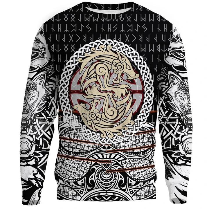 Viking Sweatshirt , Fenrir Vikings Tattoo Style 3D Style