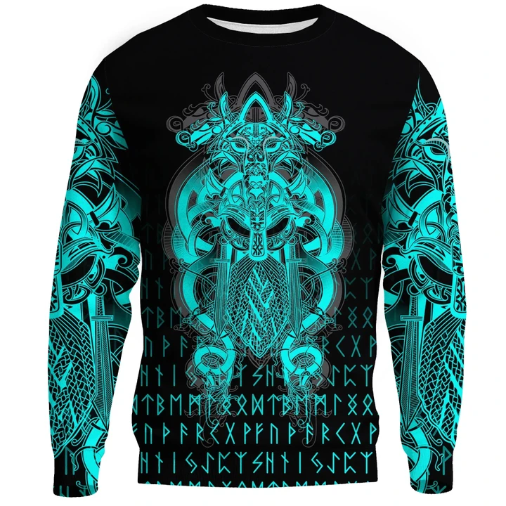 (Custom ) Viking Style Tyr Tattoo Cyan Sweatshirt