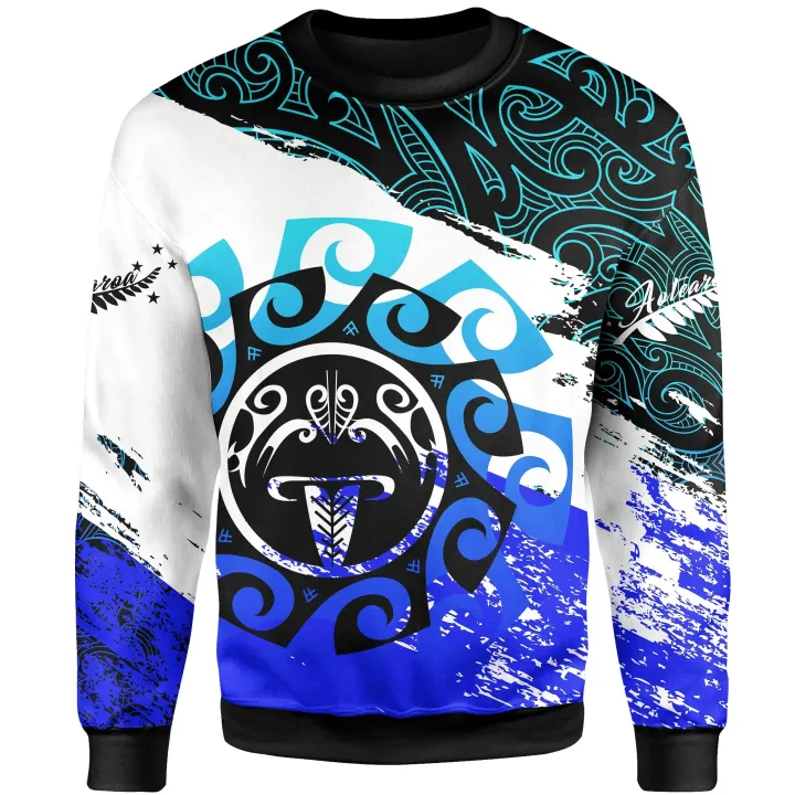 New Zealand , Maori Tiki Mask Sweatshirt Blue A002
