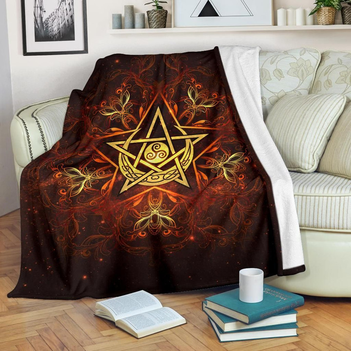 Celtic Wicca Premium Blanket - Celtic Triskelion Pentagram Moon