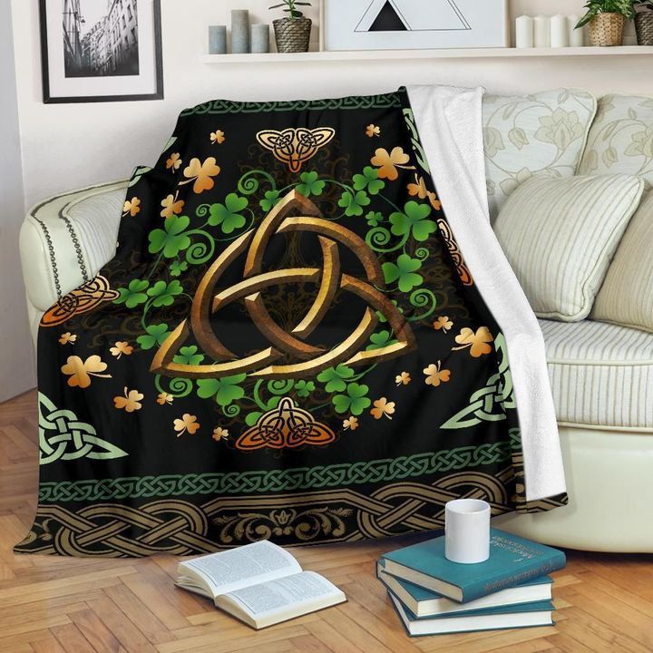 Ireland Celtic Premium Blanket - Irish Shamrock With Celtic Triquetra