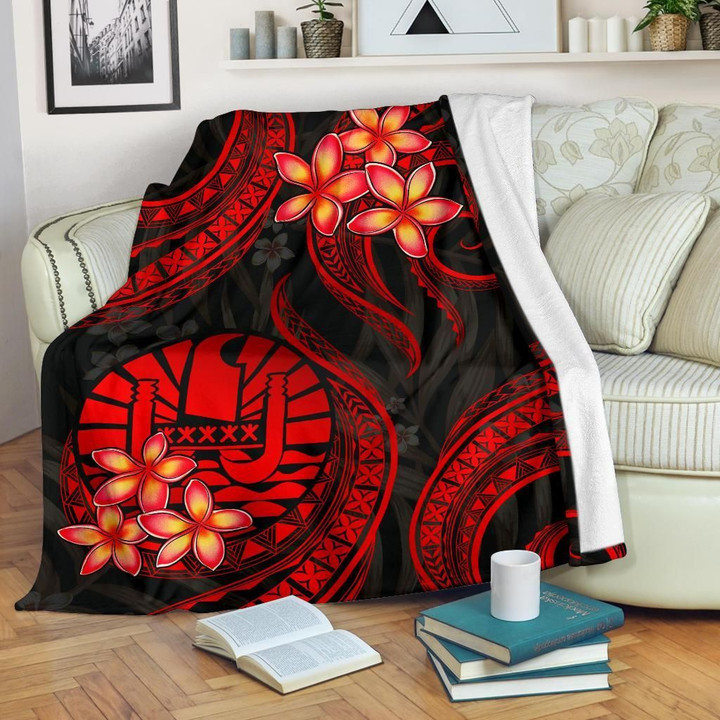 Tahiti Polynesian Premium Blanket - Red Plumeria