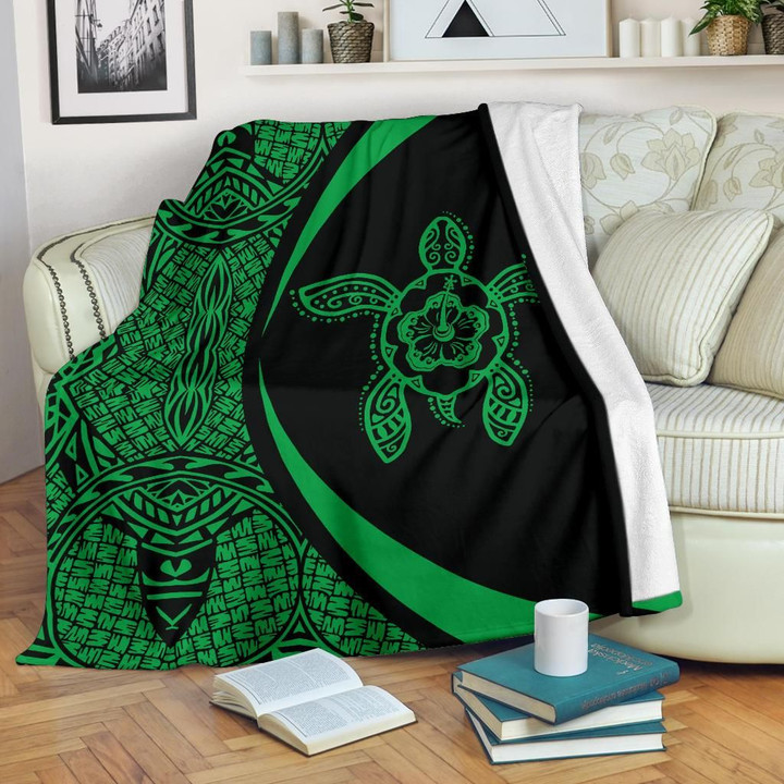 Polynesian Tribal Premium Blanket - Circle Style Green - J7