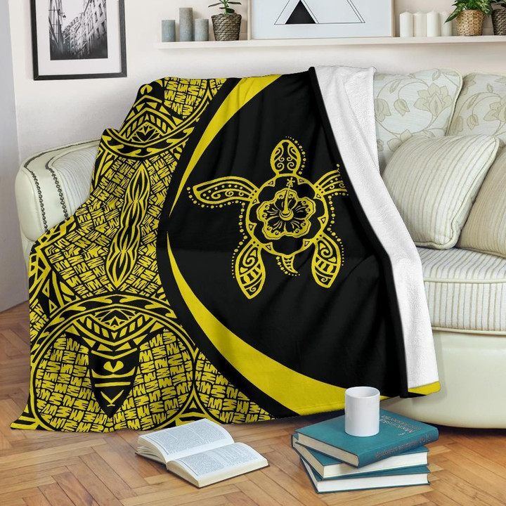 Polynesian Tribal Premium Blanket - Circle Style Yellow - J7