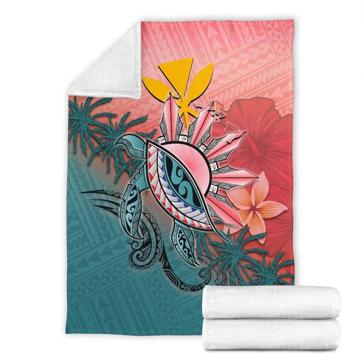 Kanaka Maoli (Hawaiian) Premium Blanket - Polynesian Turtle and Sun